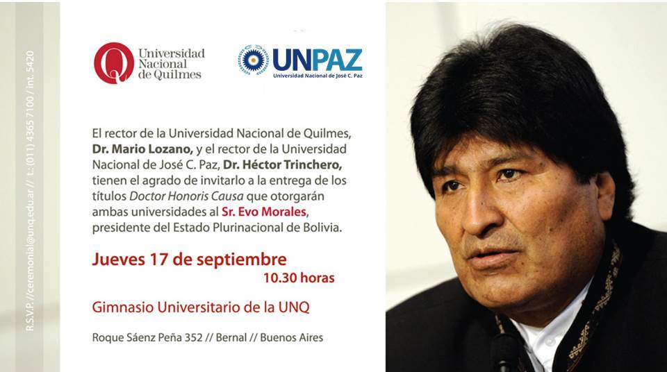 Invitación oficial de Universidad Nacional de Quilmes y Universidad Nacional de José C. Paz 