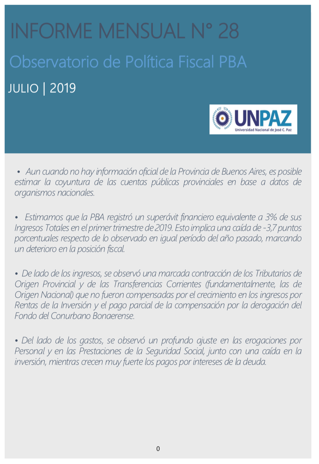 Informe Mensual Nº 28