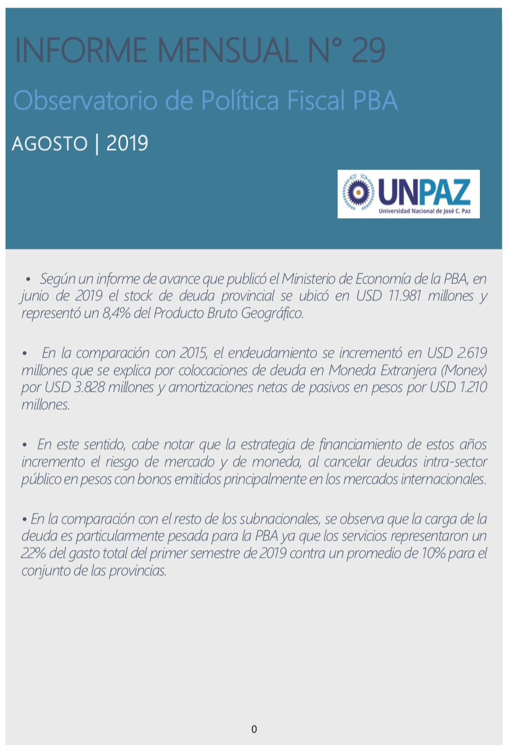 Informe Mensual Nº 29