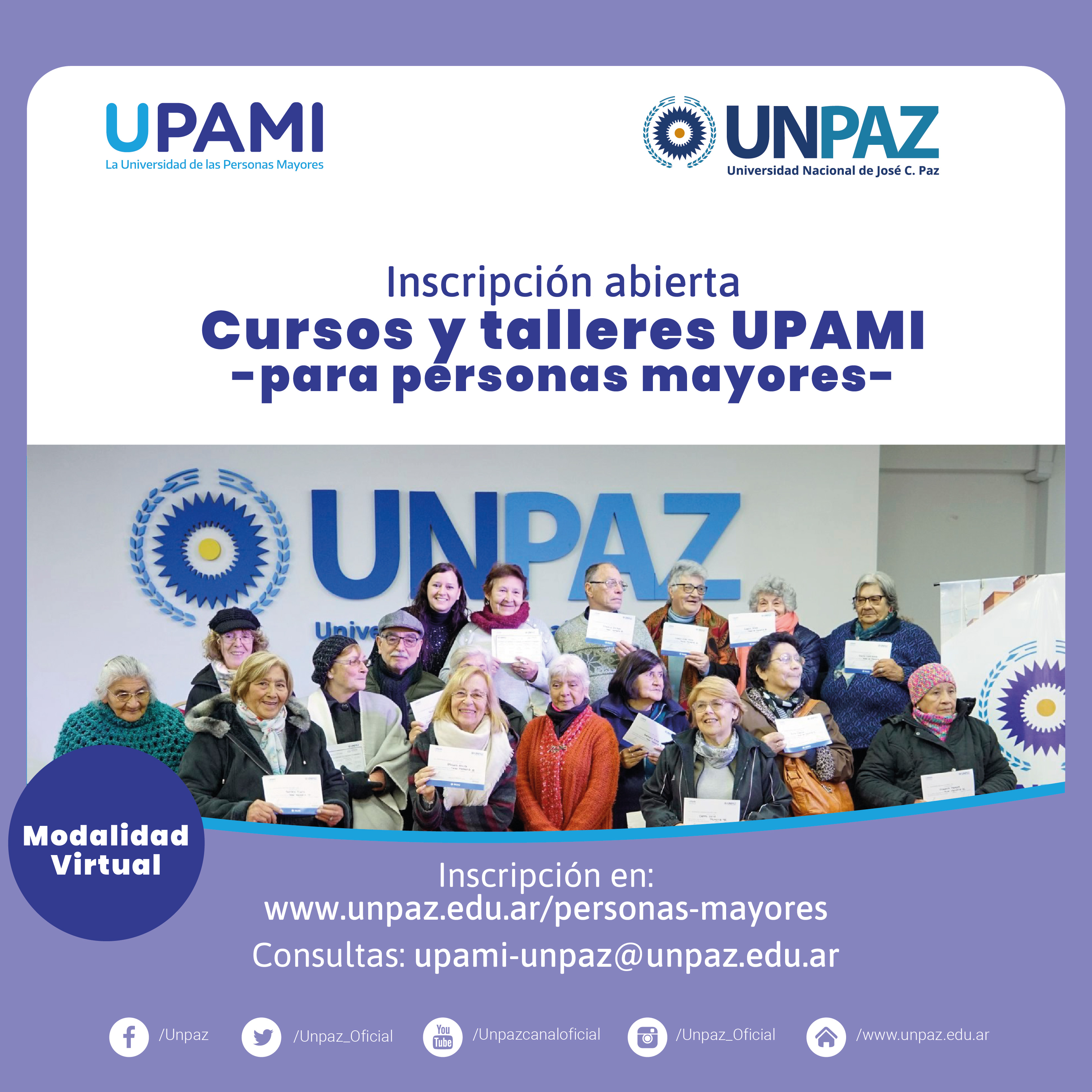 Cursos y Talleres UPAMI para personas mayores UNPAZ 2021