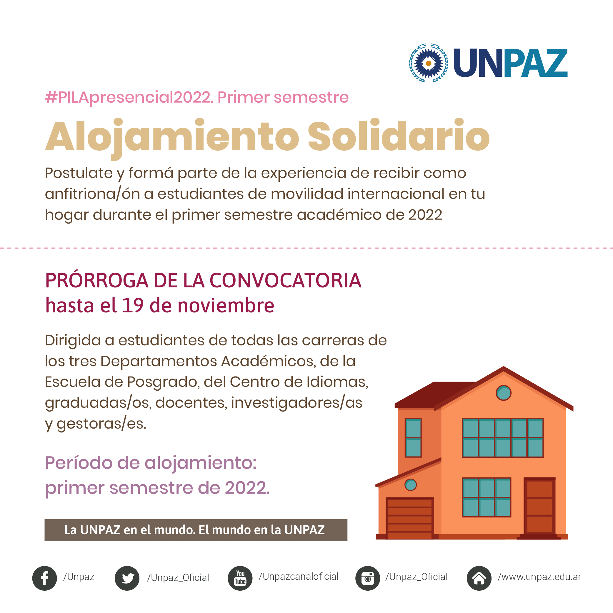 Convocatoria Alojamiento Solidario primer semestre 2022. UNPAZ