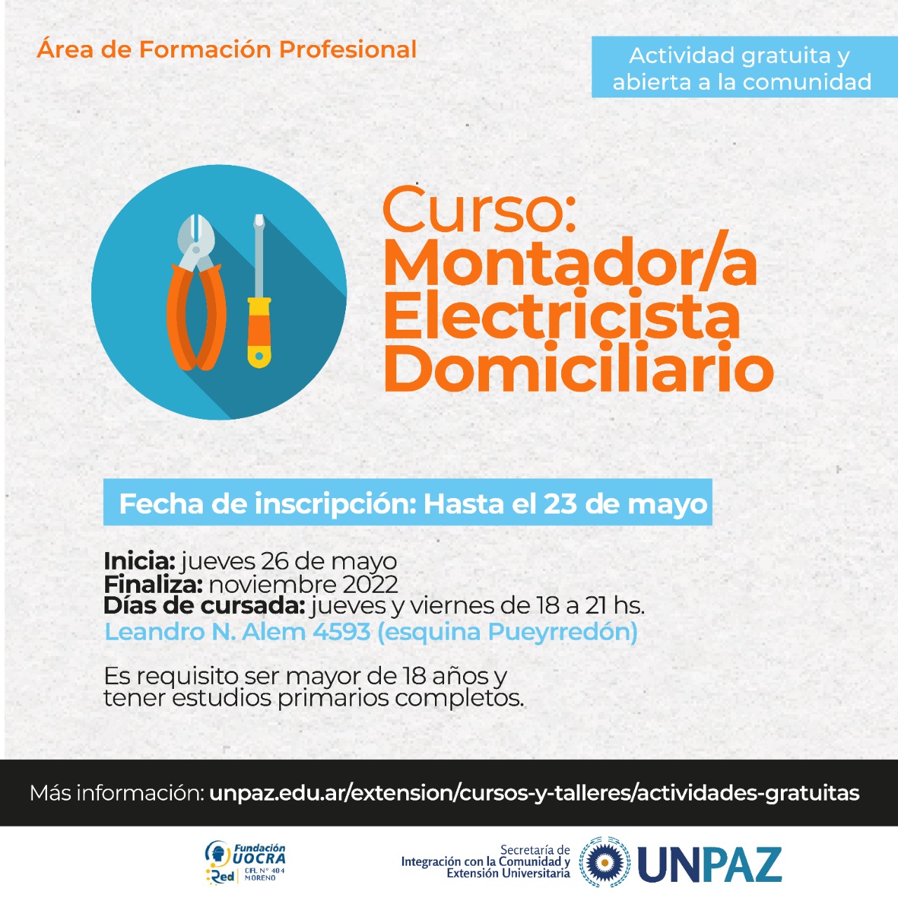 Curso “Montadora/or Electricista Domiciliaria/o” - UNPAZ