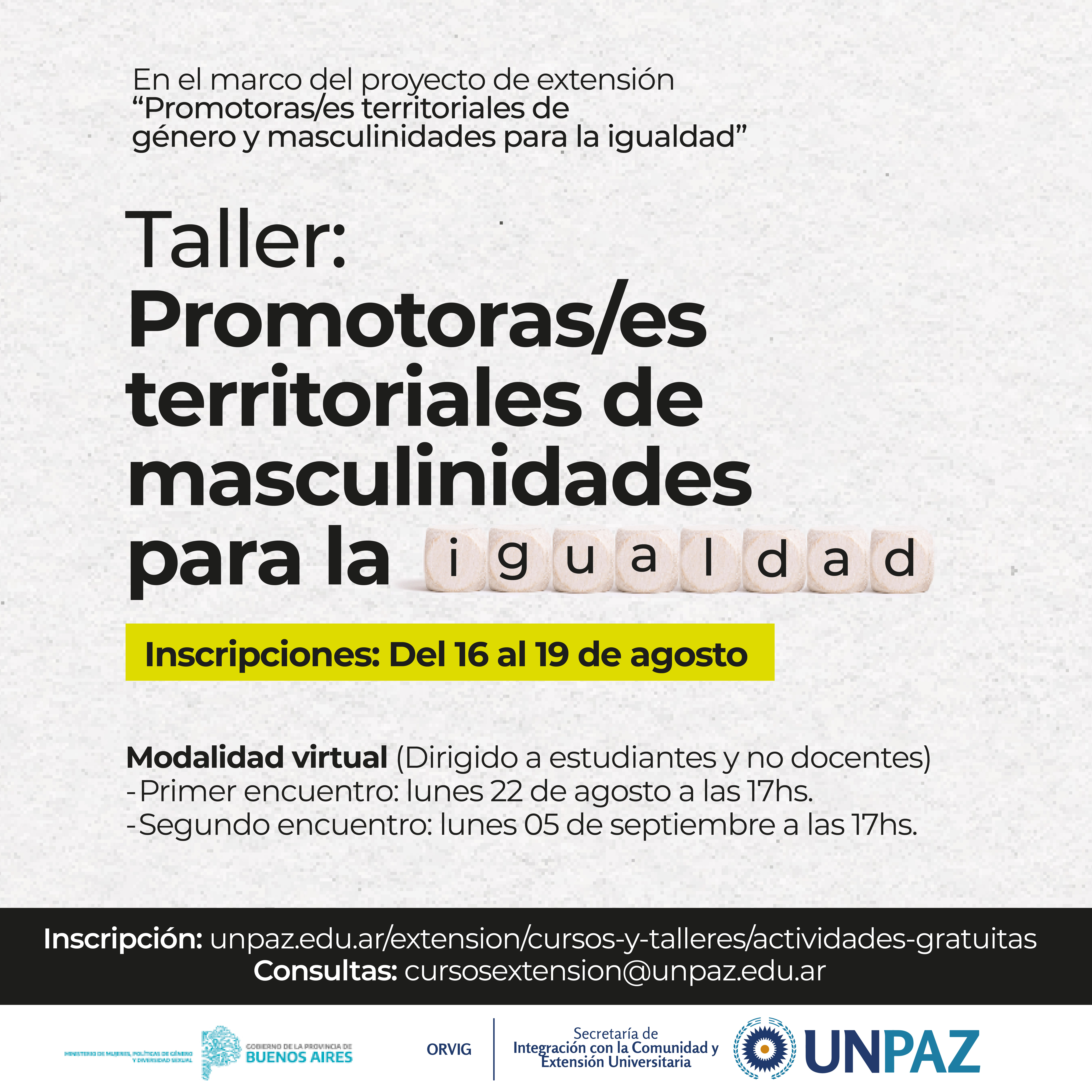 TALLER "PROMOTORAS/ES TERRITORIALES DE MASCULINIDADES PARA LA IGUALDAD" - UNPAZ