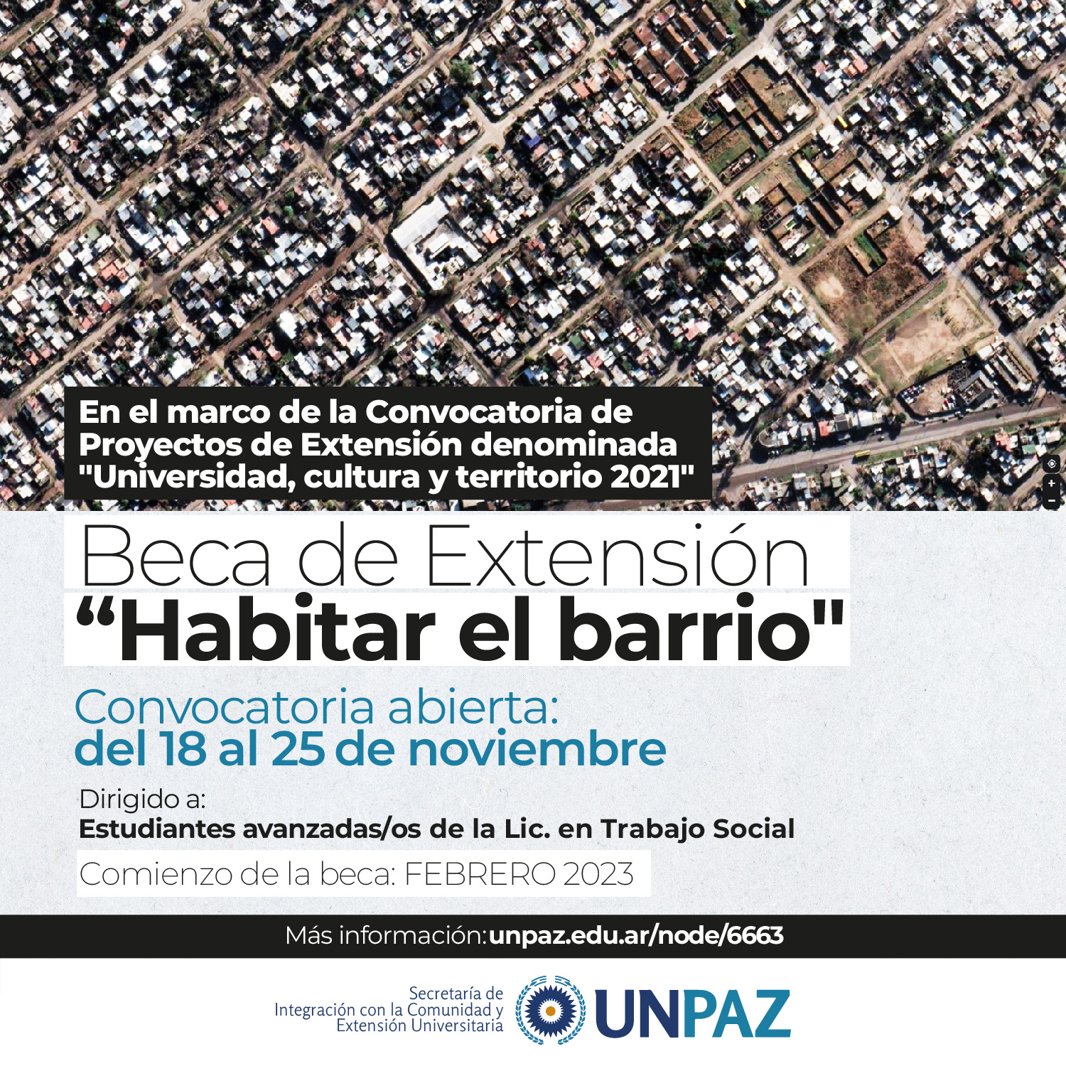 CONVOCATORIA ABIERTA A BECA DE EXTENSIÓN "HABITAR EL BARRIO" - UNPAZ