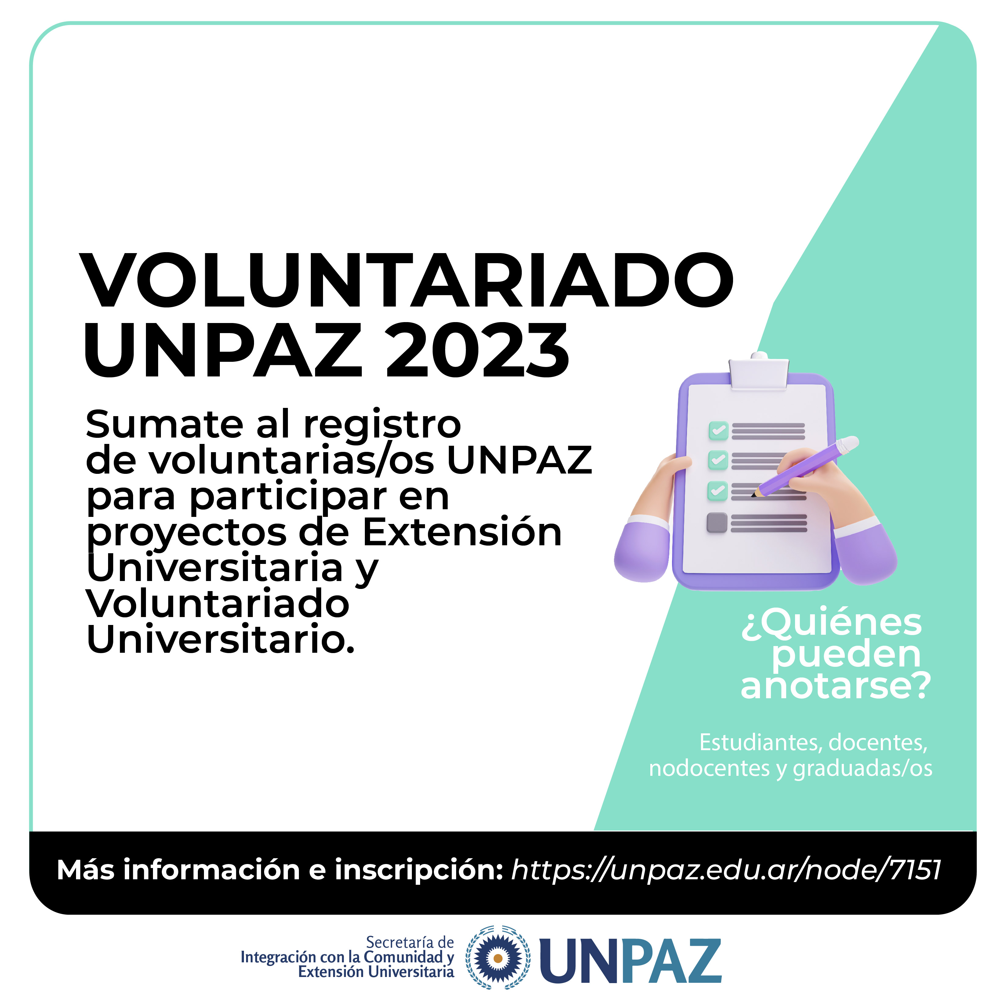 CONVOCATORIA REGISTRO DE VOLUNTARIAS/OS UNPAZ 2023