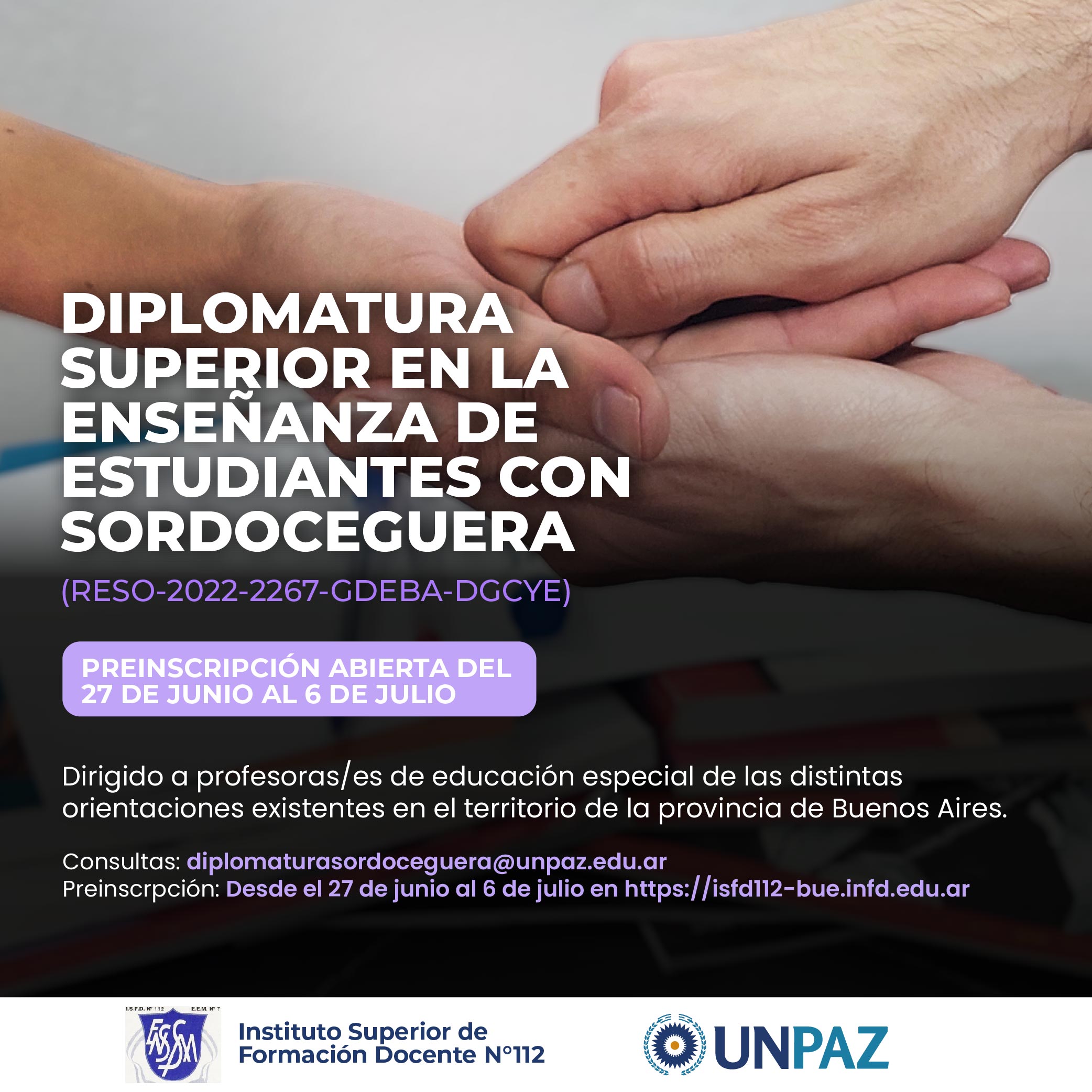 DIPLOMATURA SUPERIOR EN LA ENSEÑANZA DE ESTUDIANTES CON SORDOCEGUERA (RESO-2022-2267-GDEBA-DGCYE)