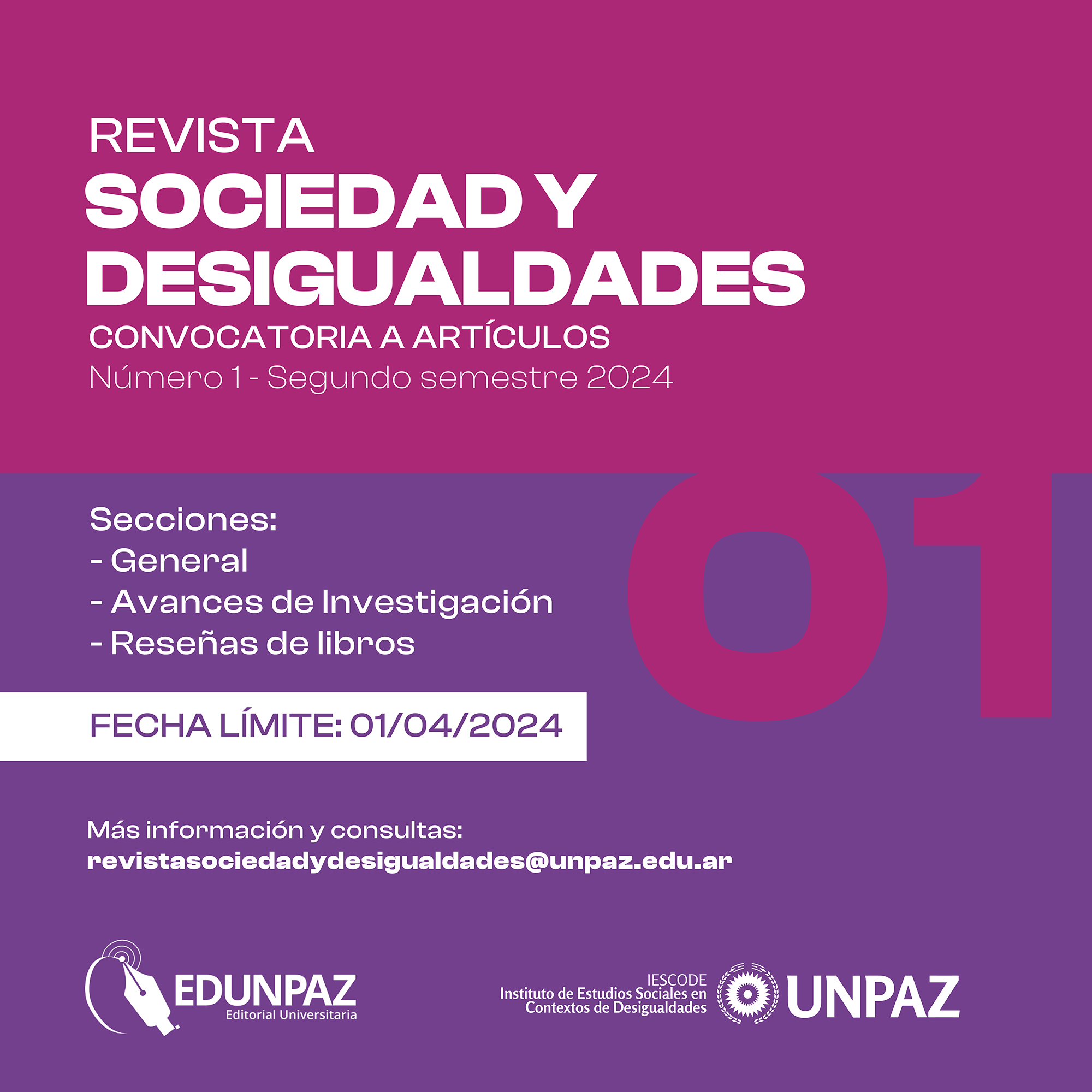 Convocatoria a la presentación de artículos Revista Sociedad y Desigualdades  Número 1 – Segundo semestre 2024