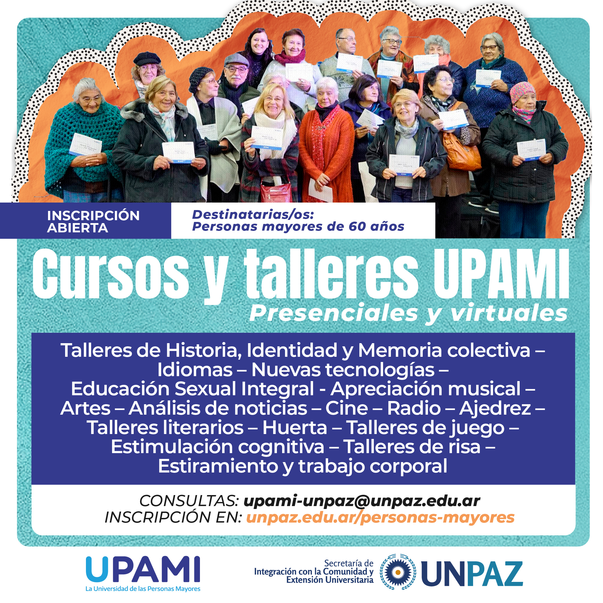 CURSOS Y TALLERES GRATUITOS PARA PERSONAS MAYORES - UNPAZ