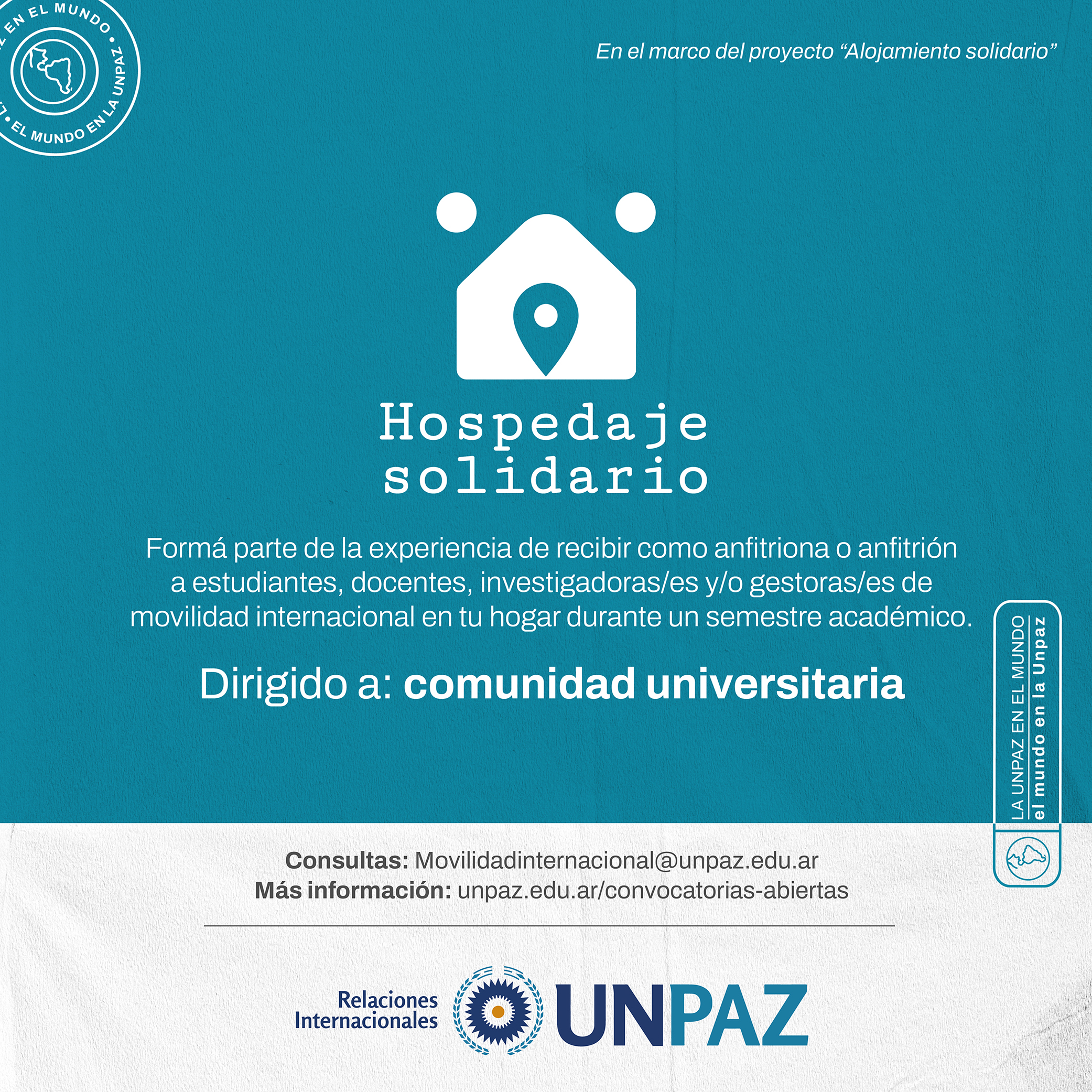 CONVOCATORIA PERMANENTE: ALOJAMIENTO SOLIDARIO PARA ESTUDIANTES INTERNACIONALES - UNPAZ