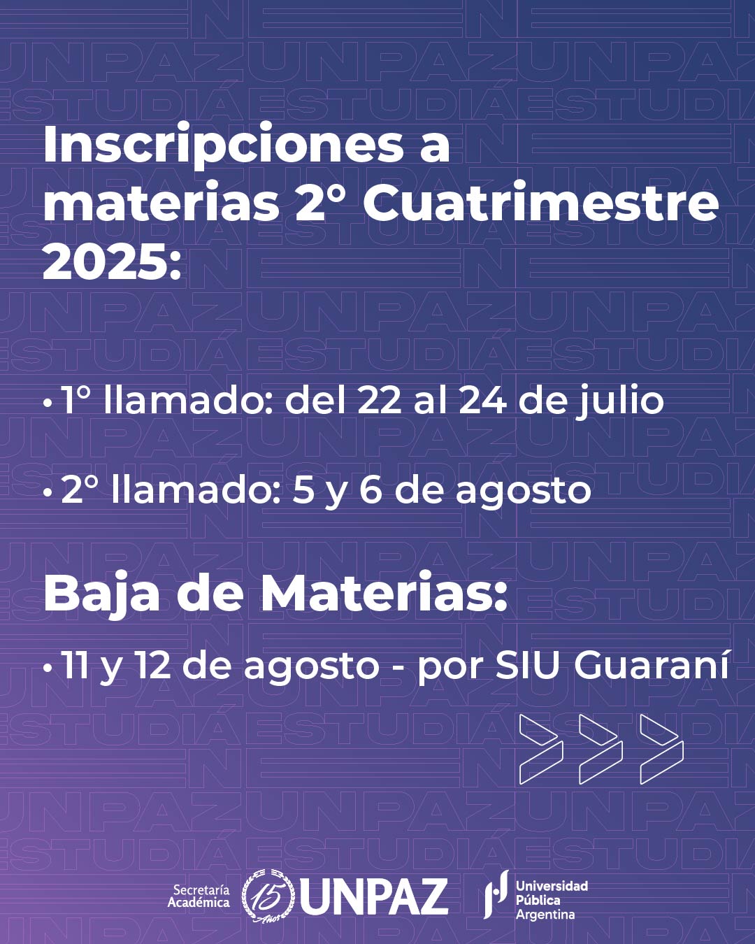 INSCRIPCIÓN A MATERIAS DEL 2DO CUATRIMESTRE 2025 - UNPAZ