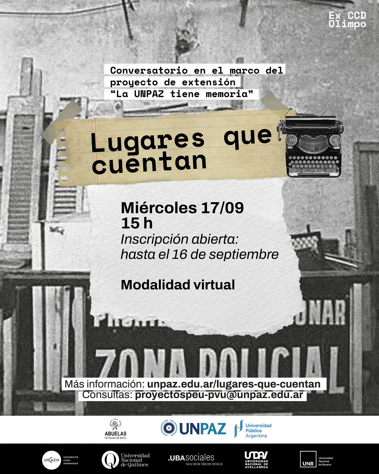 CONVERSATORIO: LUGARES QUE CUENTAN, EN EL MARCO DE LA CONVOCATORIA DE EXTENSIÓN “LA UNPAZ TIENE MEMORIA”