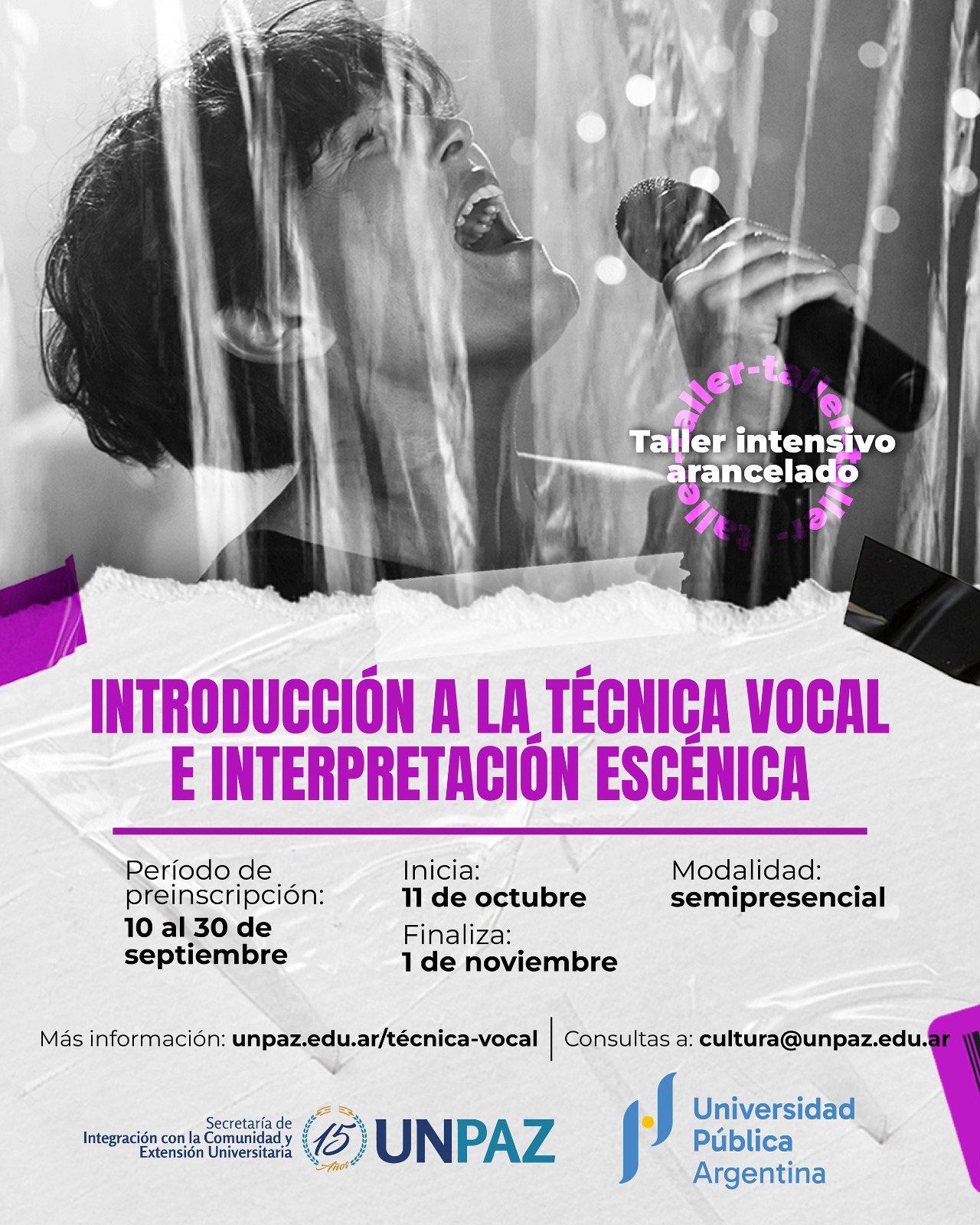 Taller intensivo: “Introducción a la técnica vocal e interpretación escénica”