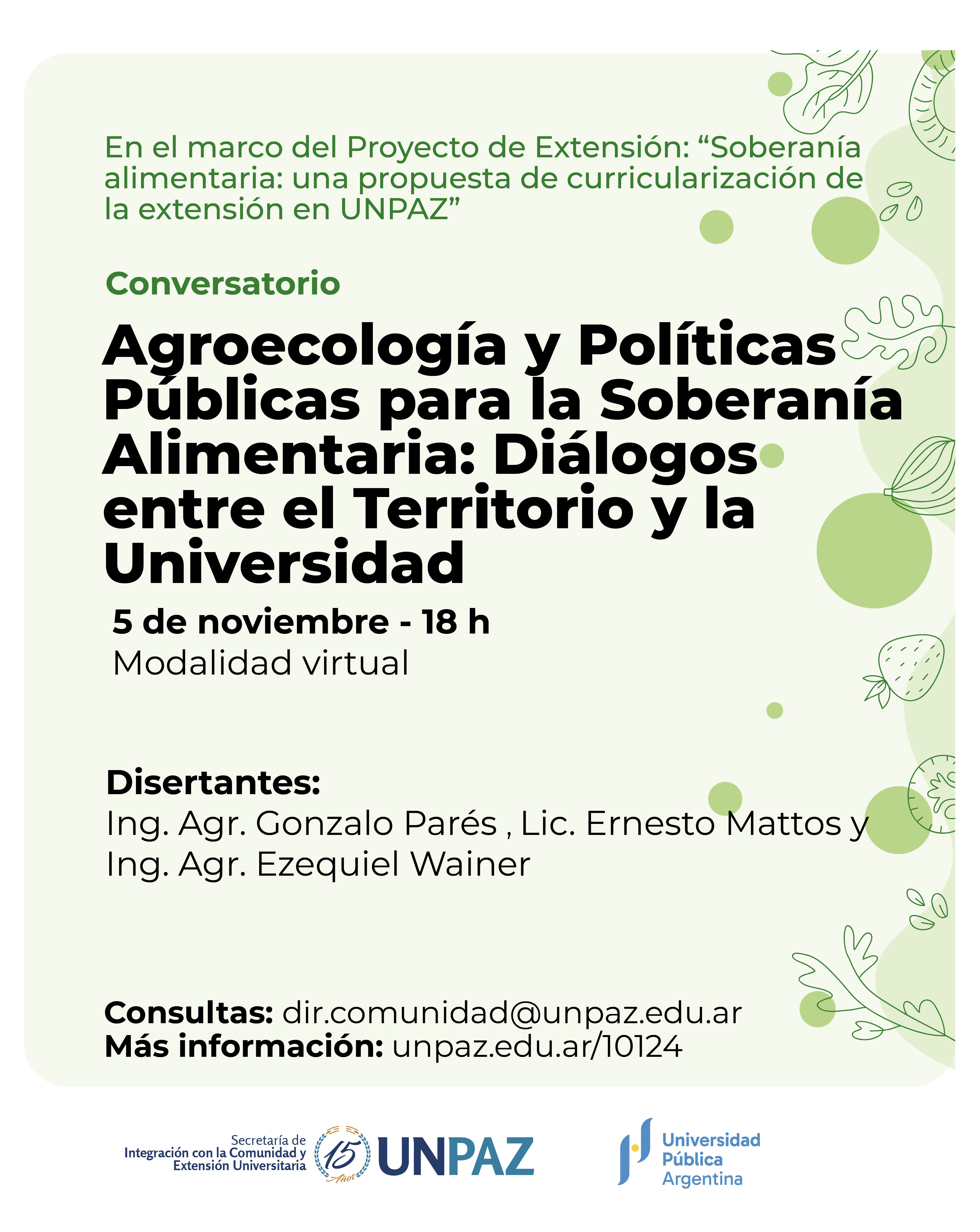 Conversatorio| Agroecología y Políticas Públicas para la Soberanía Alimentaria: Diálogos entre el Territorio y la Universidad