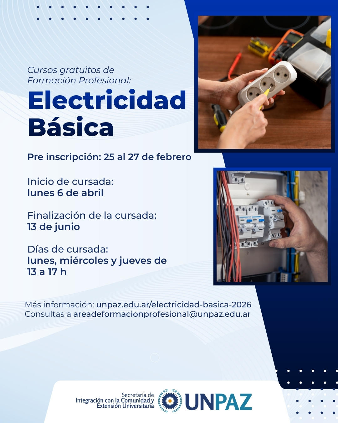 Curso gratuito de Electricidad - 1° SEMESTRE DE 2026 - UNPAZ