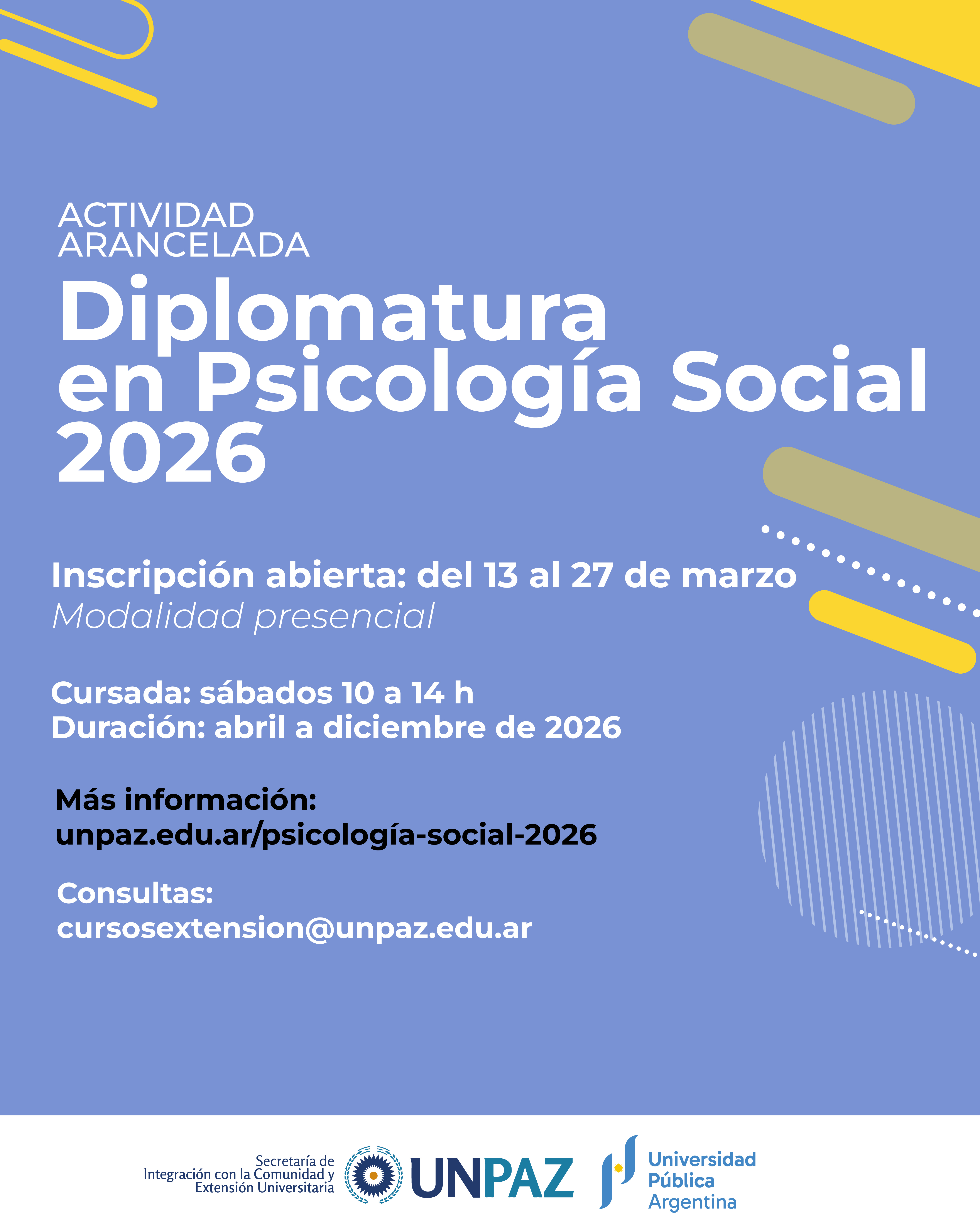 INSCRIPCIÓN ABIERTA A LA DIPLOMATURA EN PSICOLOGÍA SOCIAL 2026