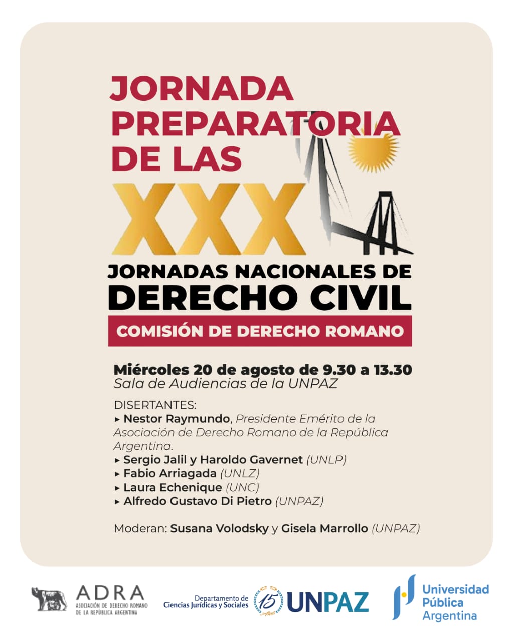 Jornada Preparatoria de las XXX Jornadas Nacionales de Derecho Civil – Comisión de Derecho Romanov - UNPAZ