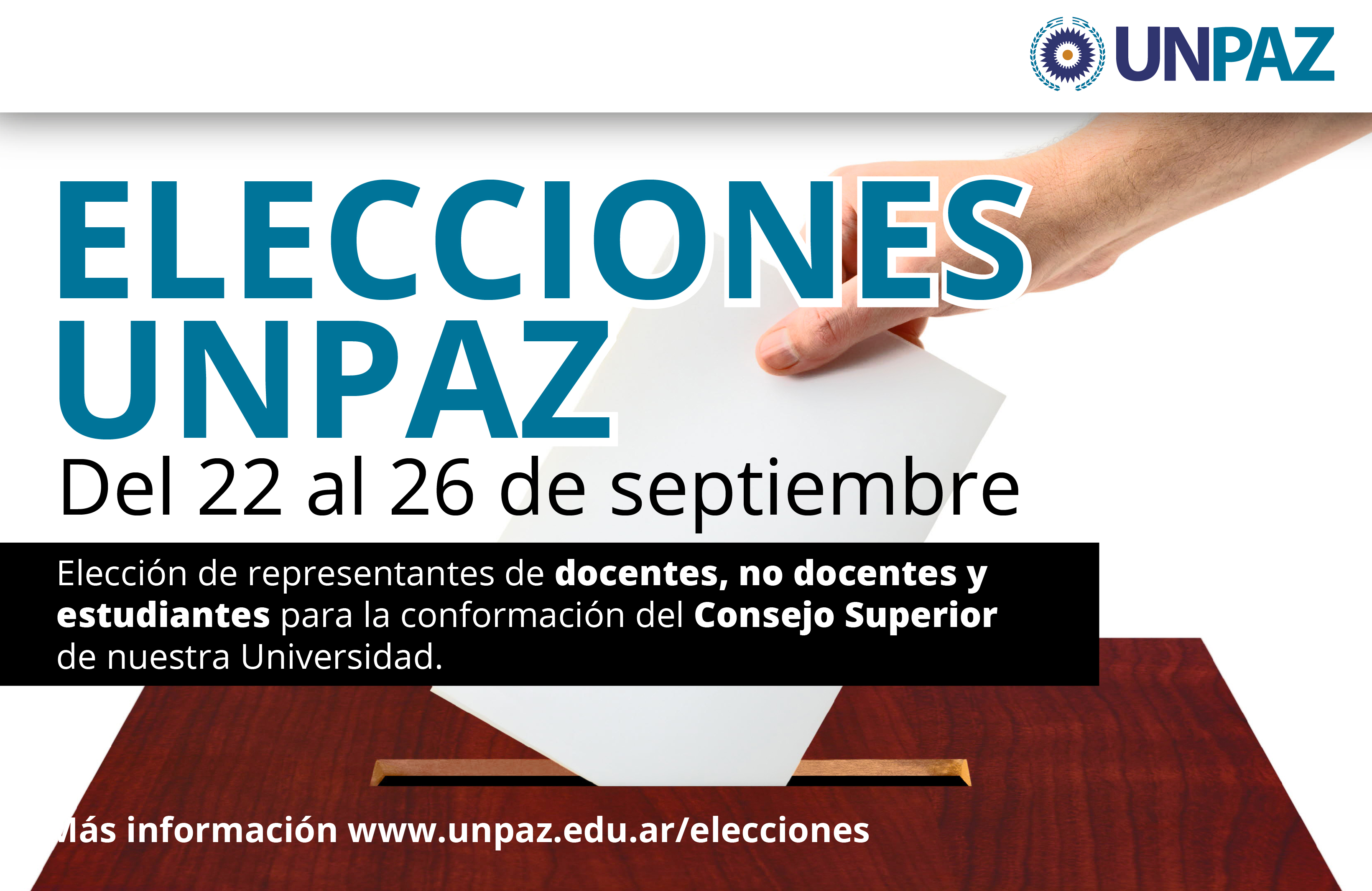Imagen promocional "Elecciones UNPAZ, DEL 22 AL 26 DE SEPTIEMBRE"