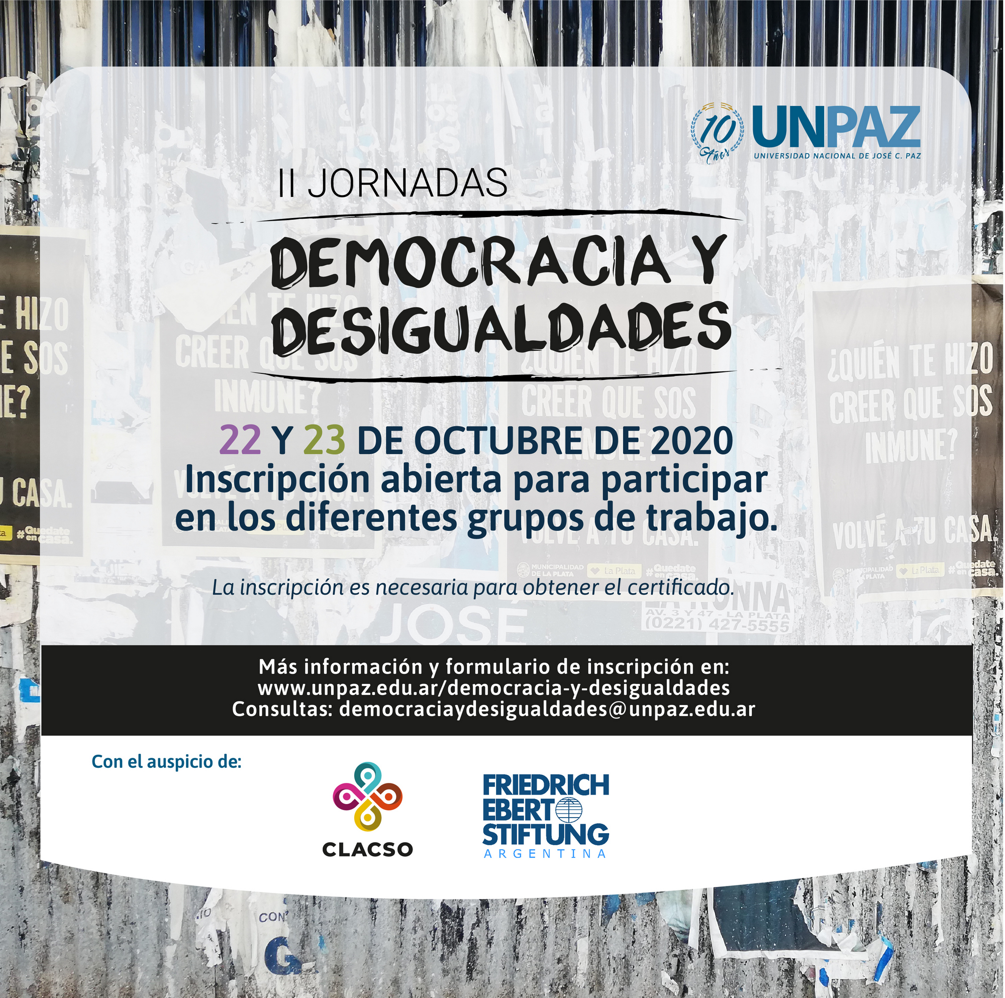 Inscripción II Jornadas Democracia y Desigualdades