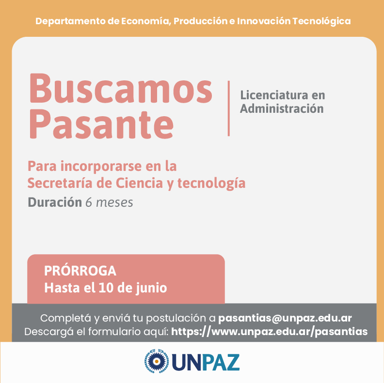 CONVOCATORIA ABIERTA A PASANTÍA EN LA SECRETARÍA DE CIENCIA Y TECNOLOGÍA - UNPAZ