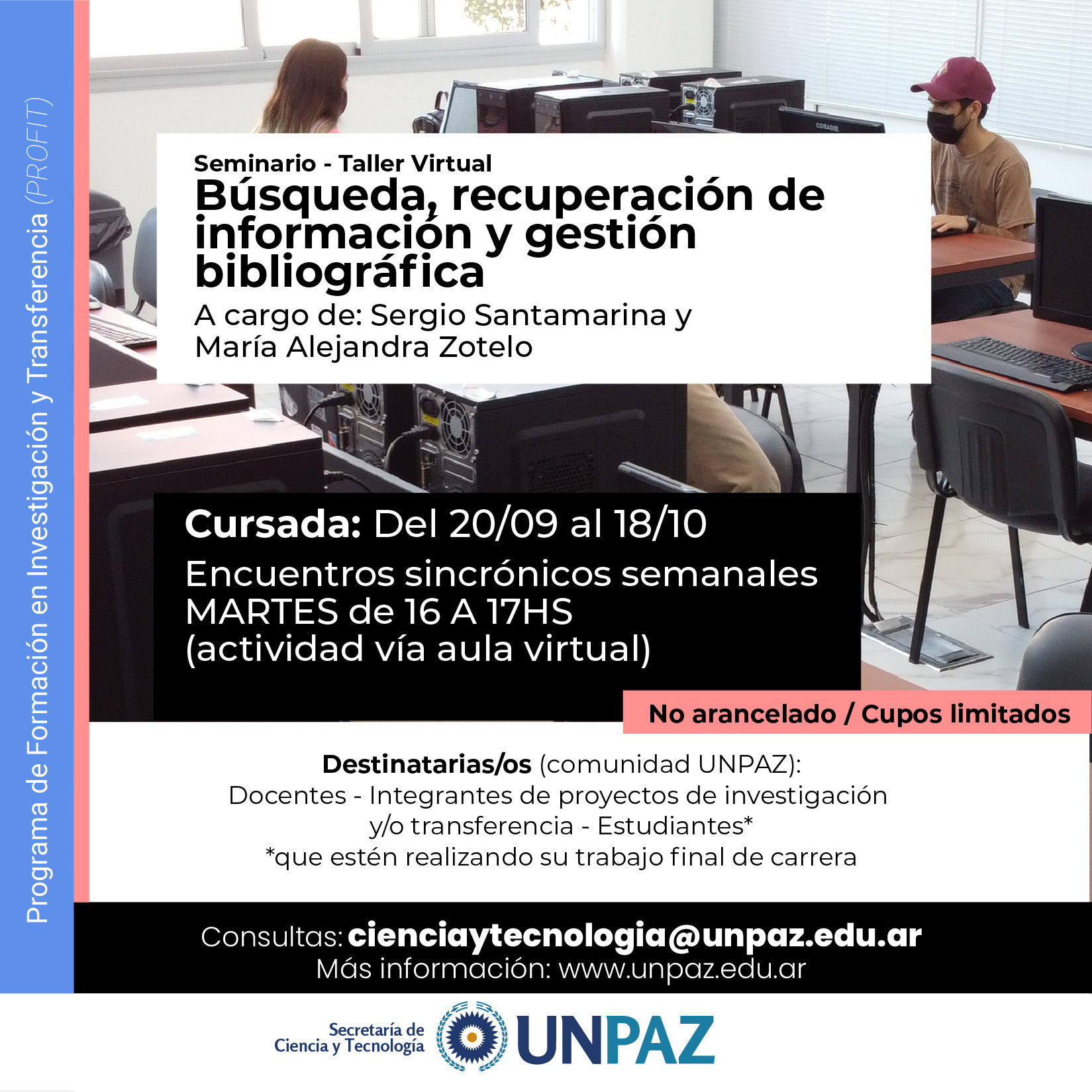 Se abren las inscripciones para el Taller de búsqueda, recuperación de información y gestión bibliográfica del PROFIT