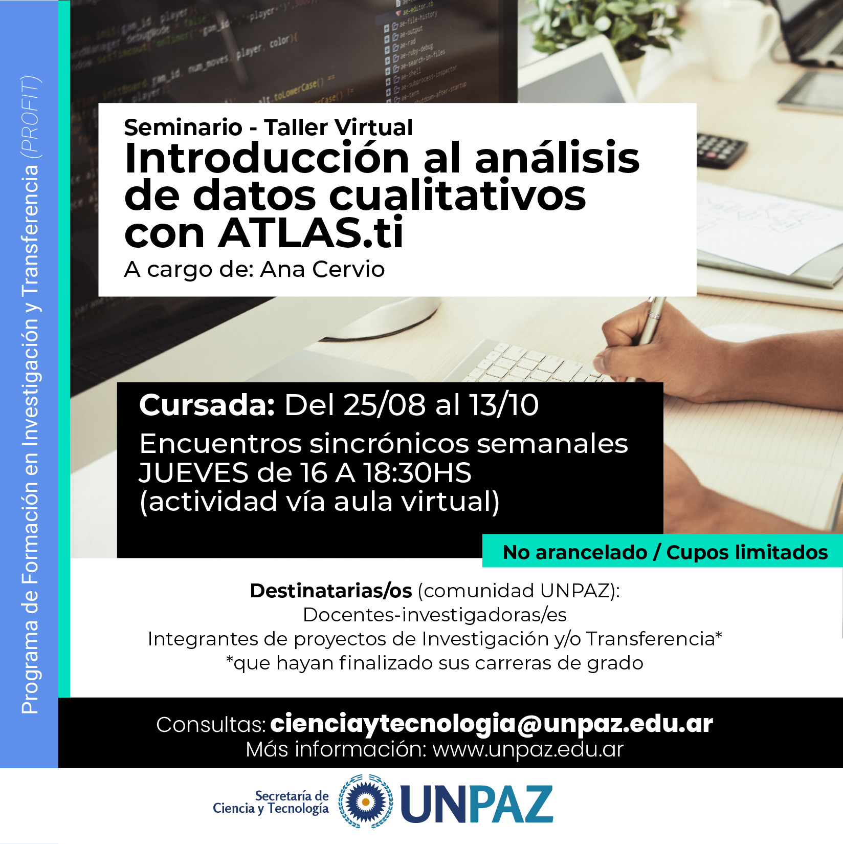 Inscripción abierta al taller de Introducción al análisis de datos cualitativos con ATLAS.ti del PROFIT