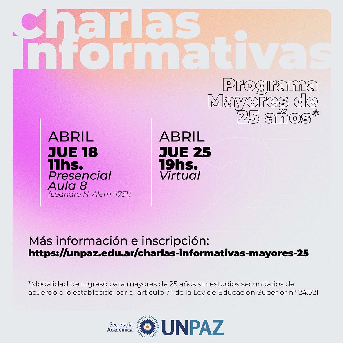 CHARLAS INFORMATIVAS: PROGRAMA MAYORES DE 25