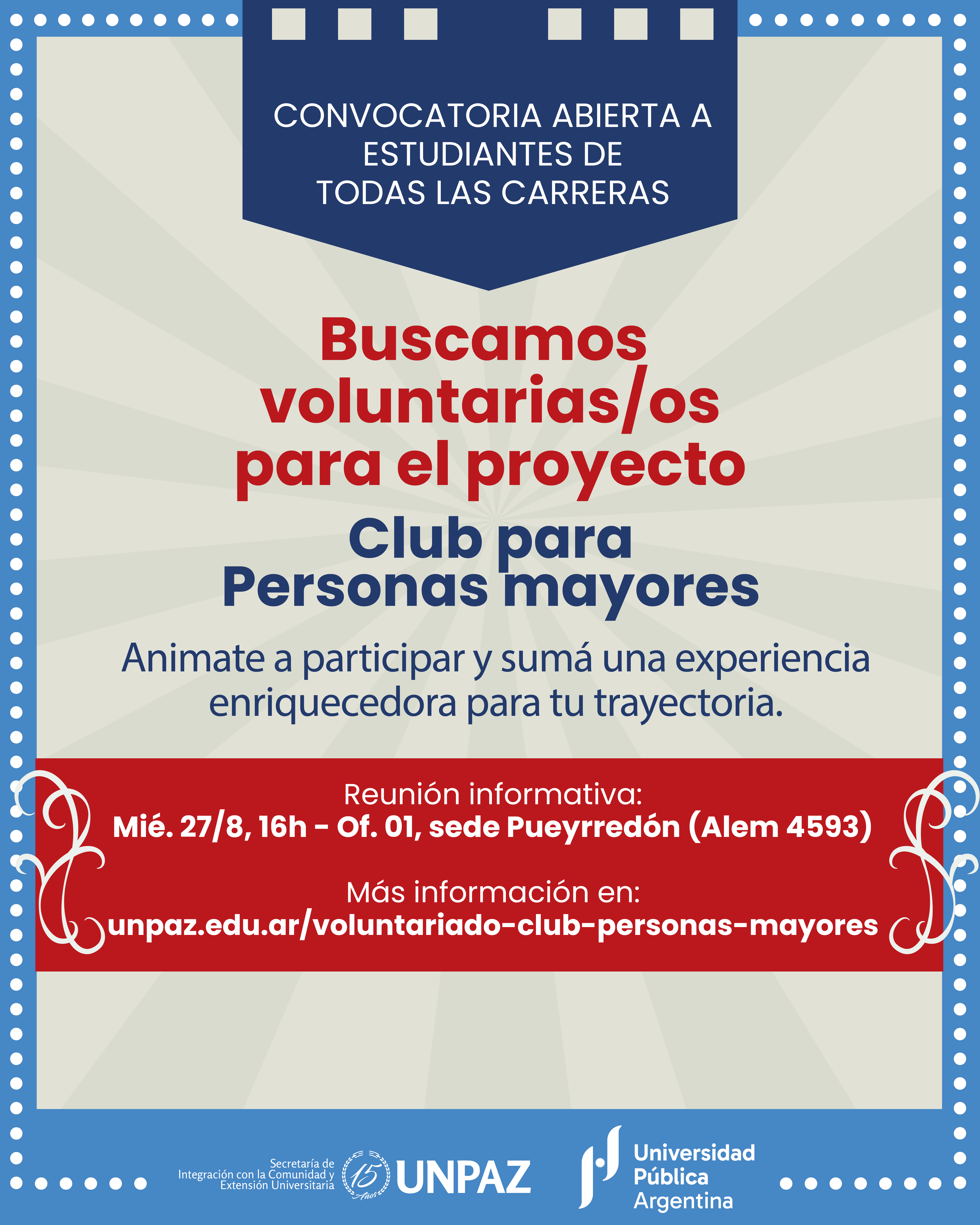 Convocatoria a voluntarios/as para el Club de Personas Mayores