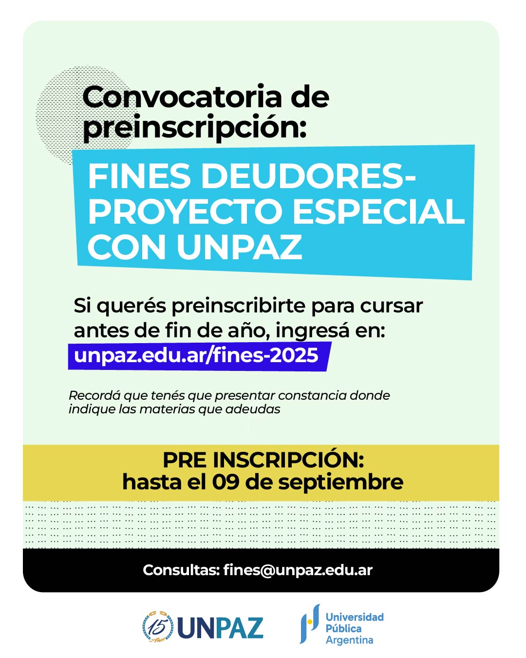 FINES DEUDORES DE MATERIAS 2025 - UNPAZ
