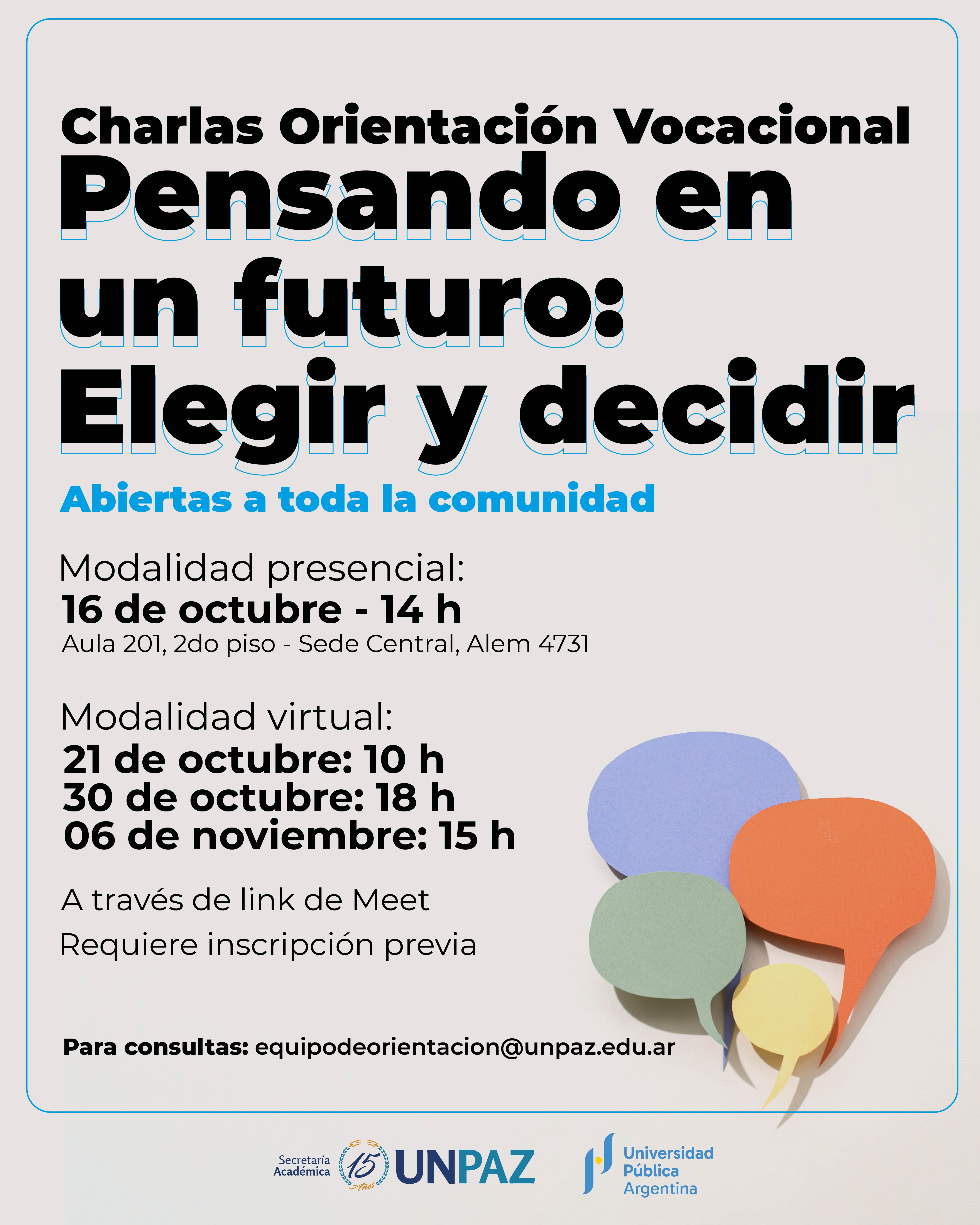 Charla de Orientación Vocacional "Pensando en futuro: elegir y decidir"  - UNPAZ