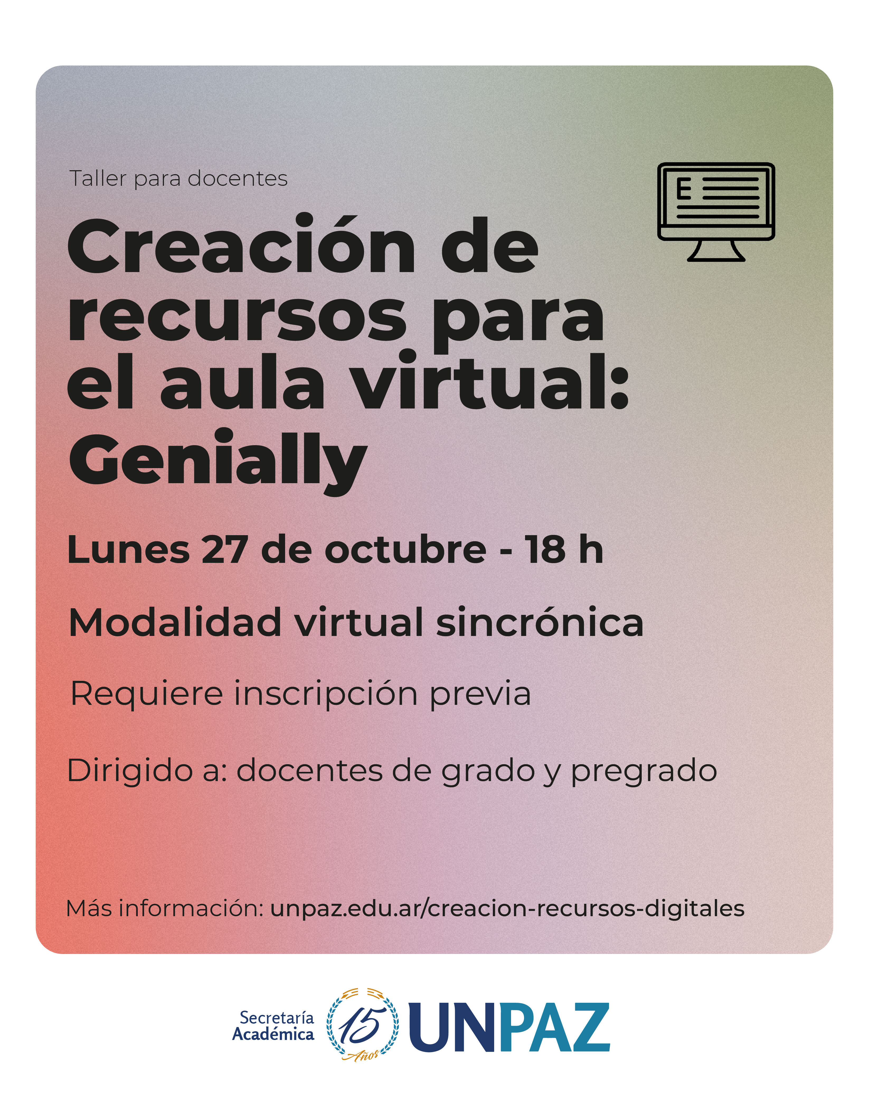 Taller para docentes: “Creación de recursos digitales para el aula virtual: Genially”