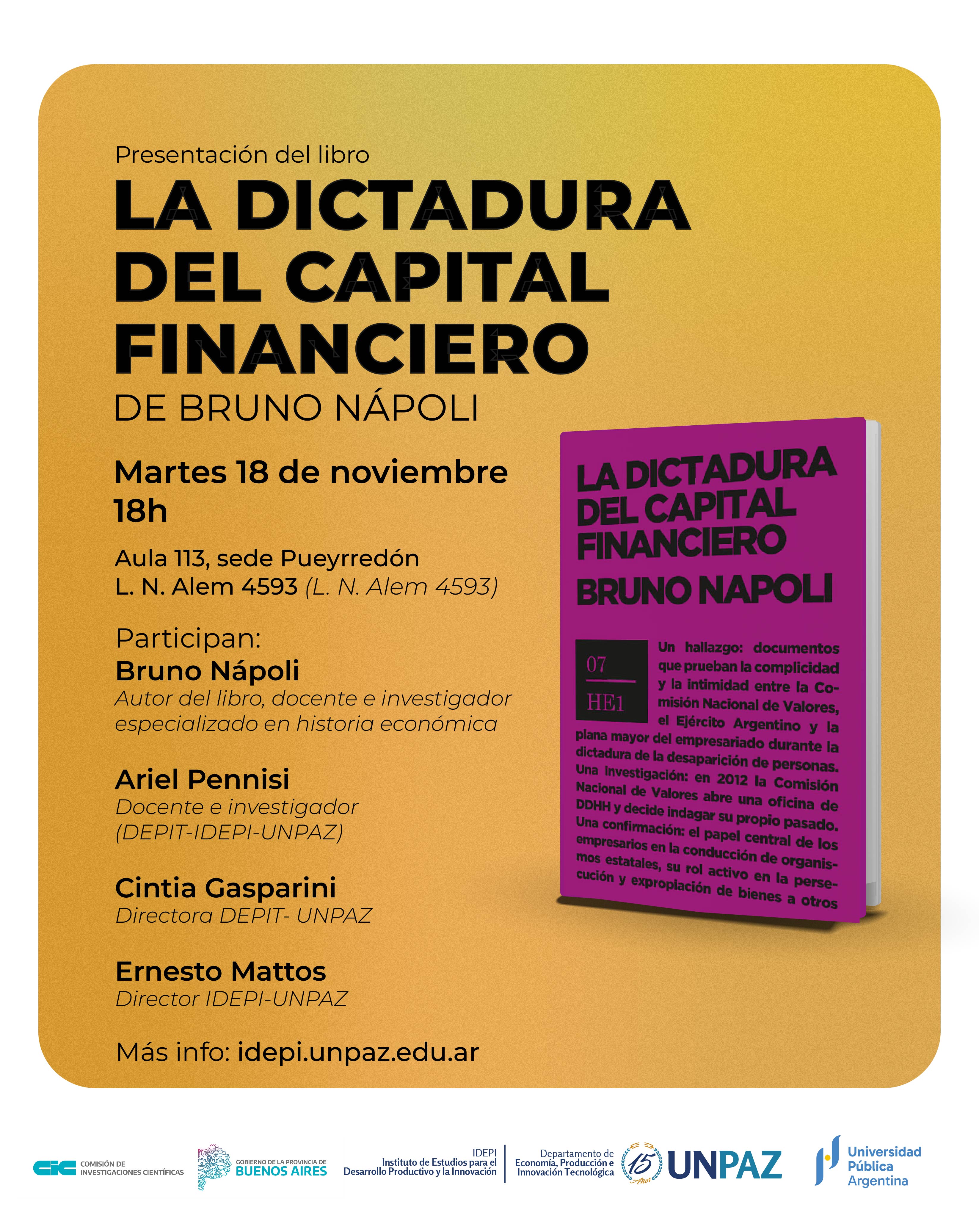 Presentación del libro “La dictadura del capital financiero” de Bruno Nápoli