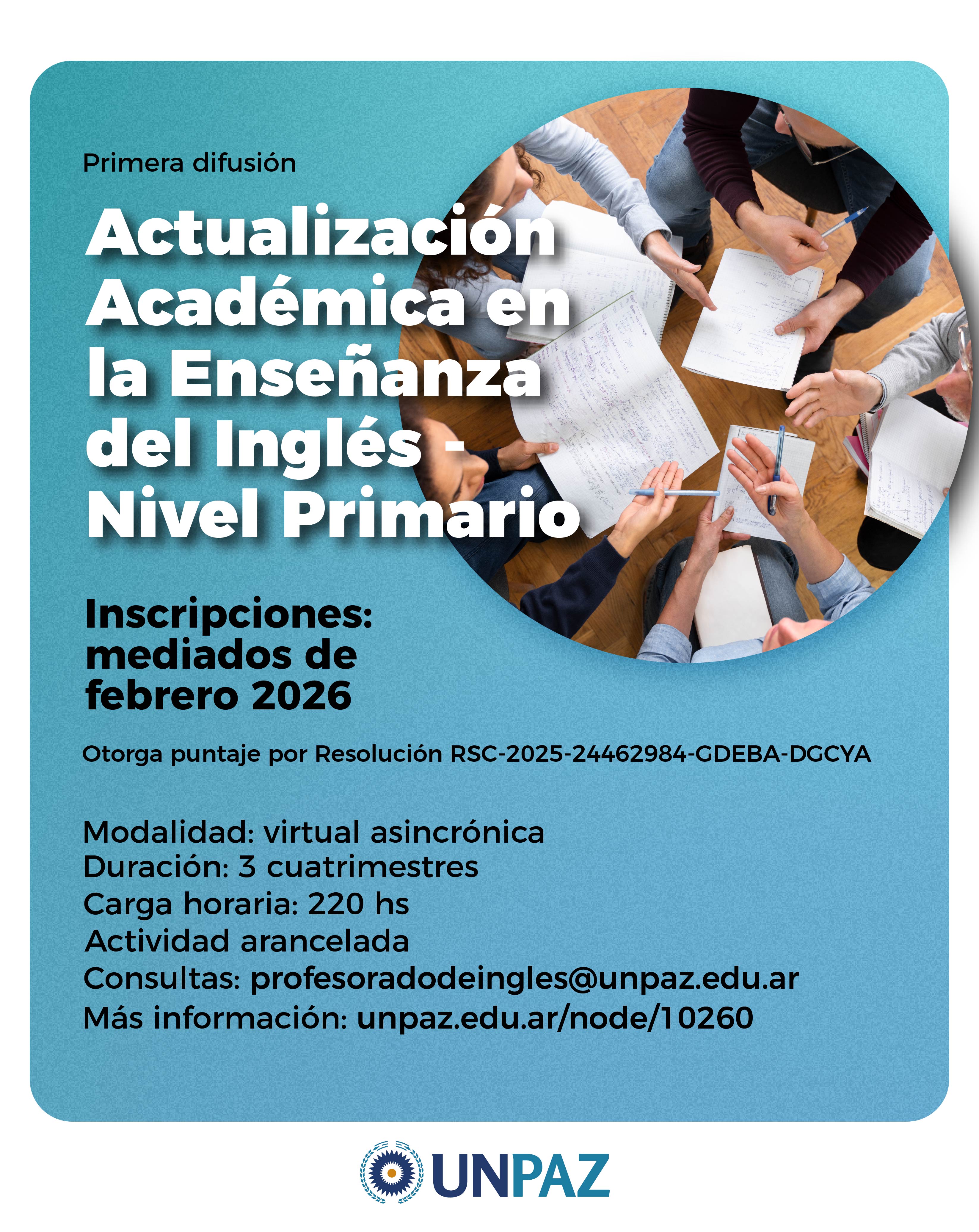 Apertura de la inscripción al Postítulo Docente “Actualización Académica en la Enseñanza del Inglés, Nivel Primario"