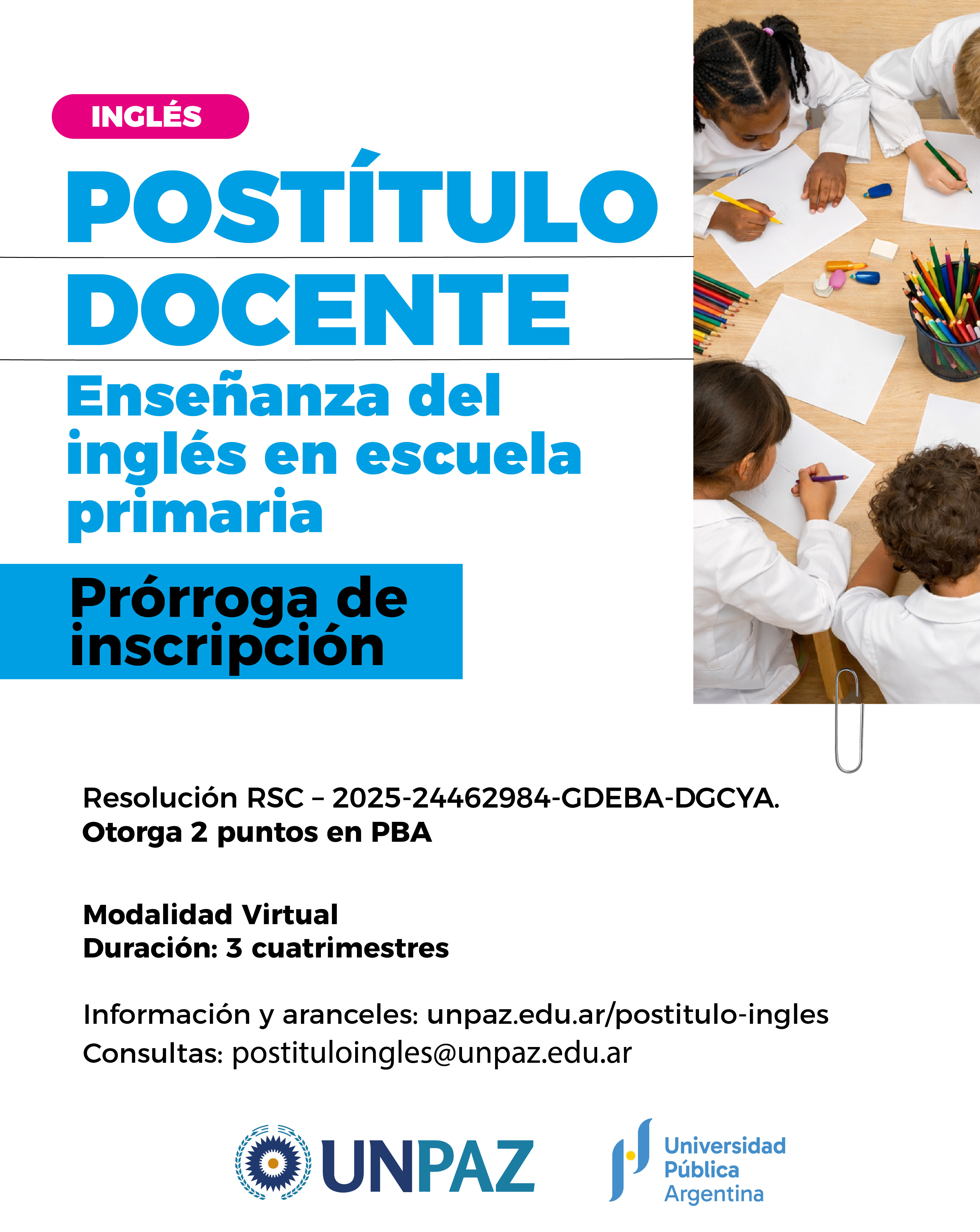 Prórroga de la inscripción al Postítulo docente: Enseñanza del inglés en escuela primaria
