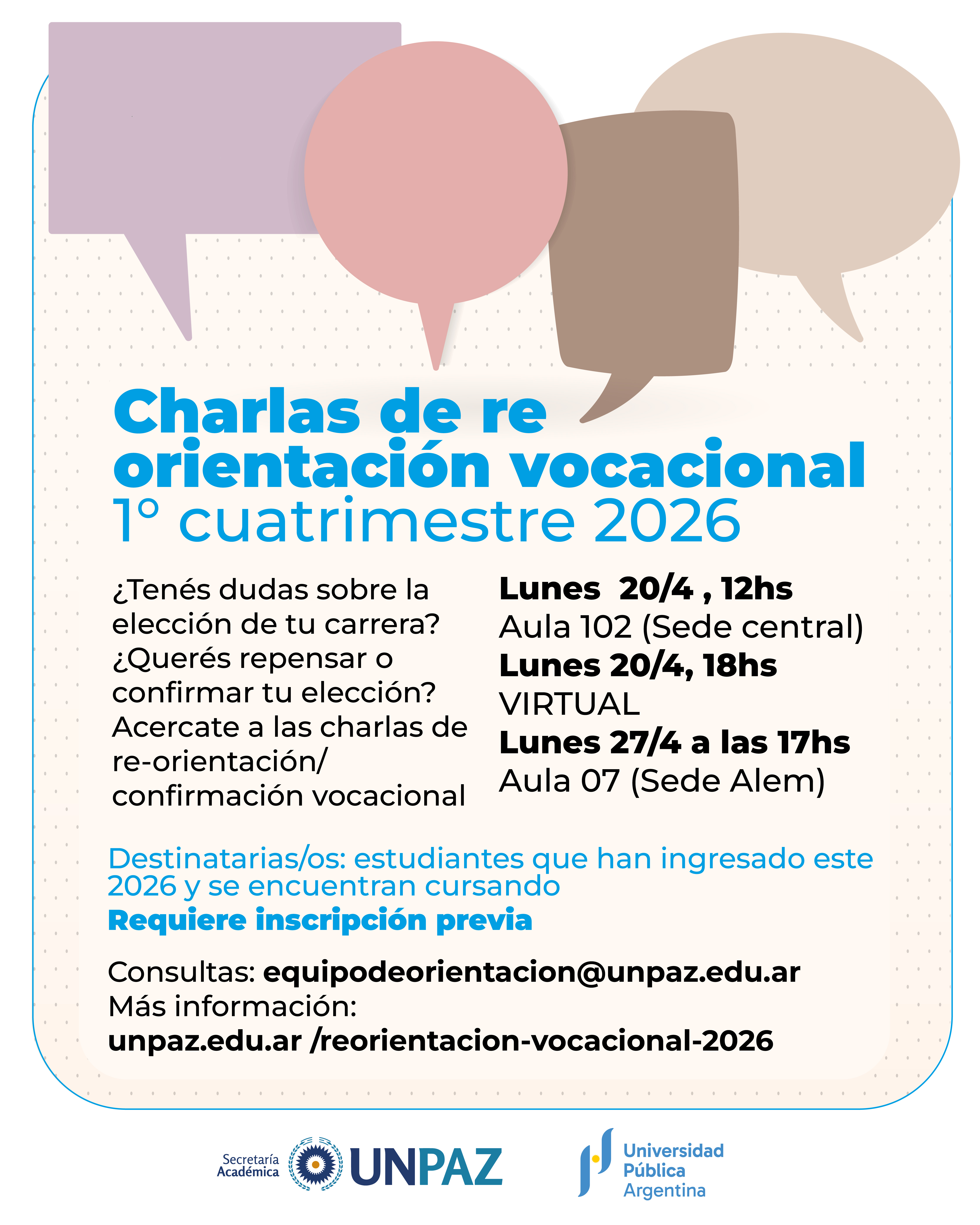 CHARLAS DE REORIENTACIÓN VOCACIONAL 2026