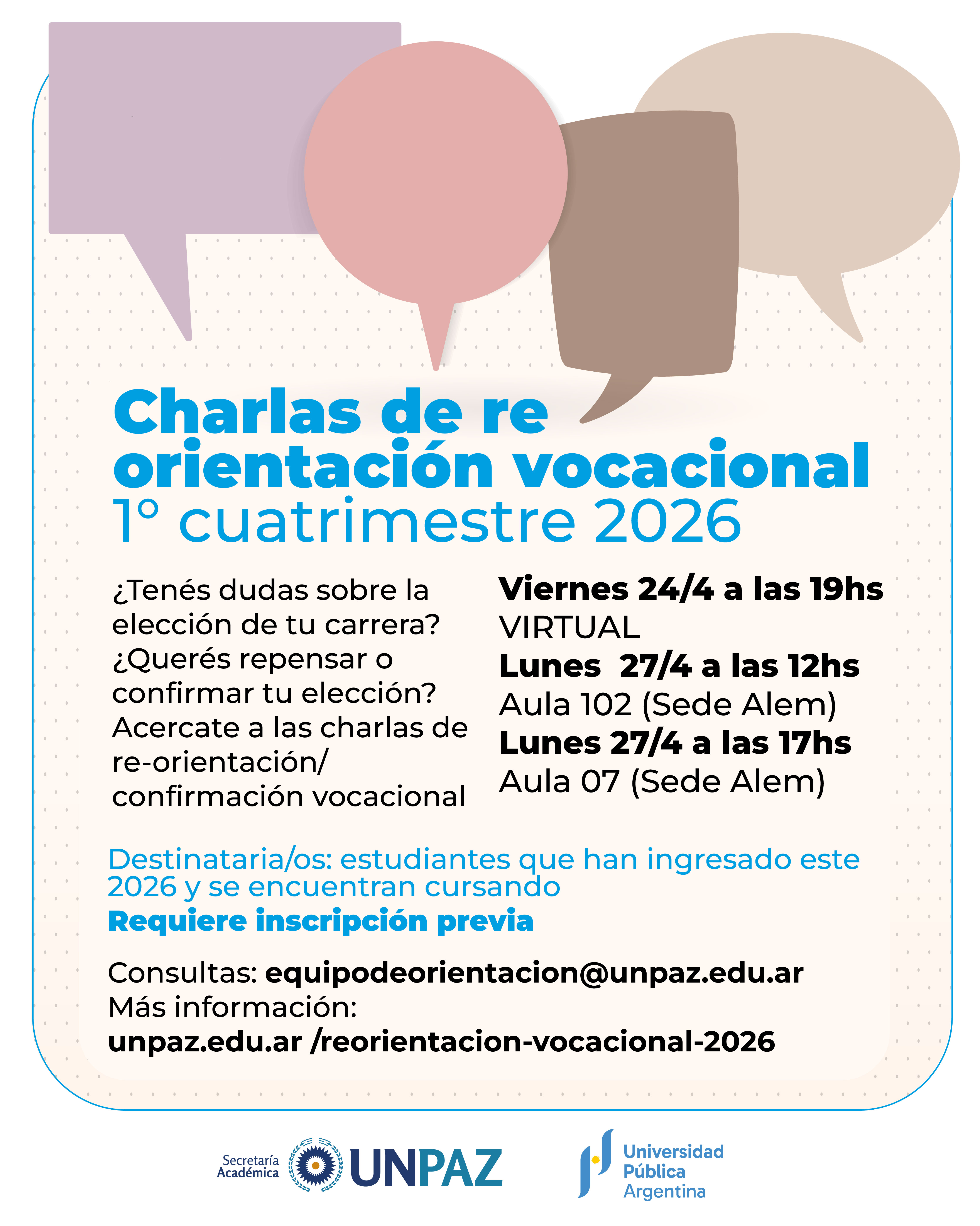 CHARLAS DE REORIENTACIÓN VOCACIONAL 2026