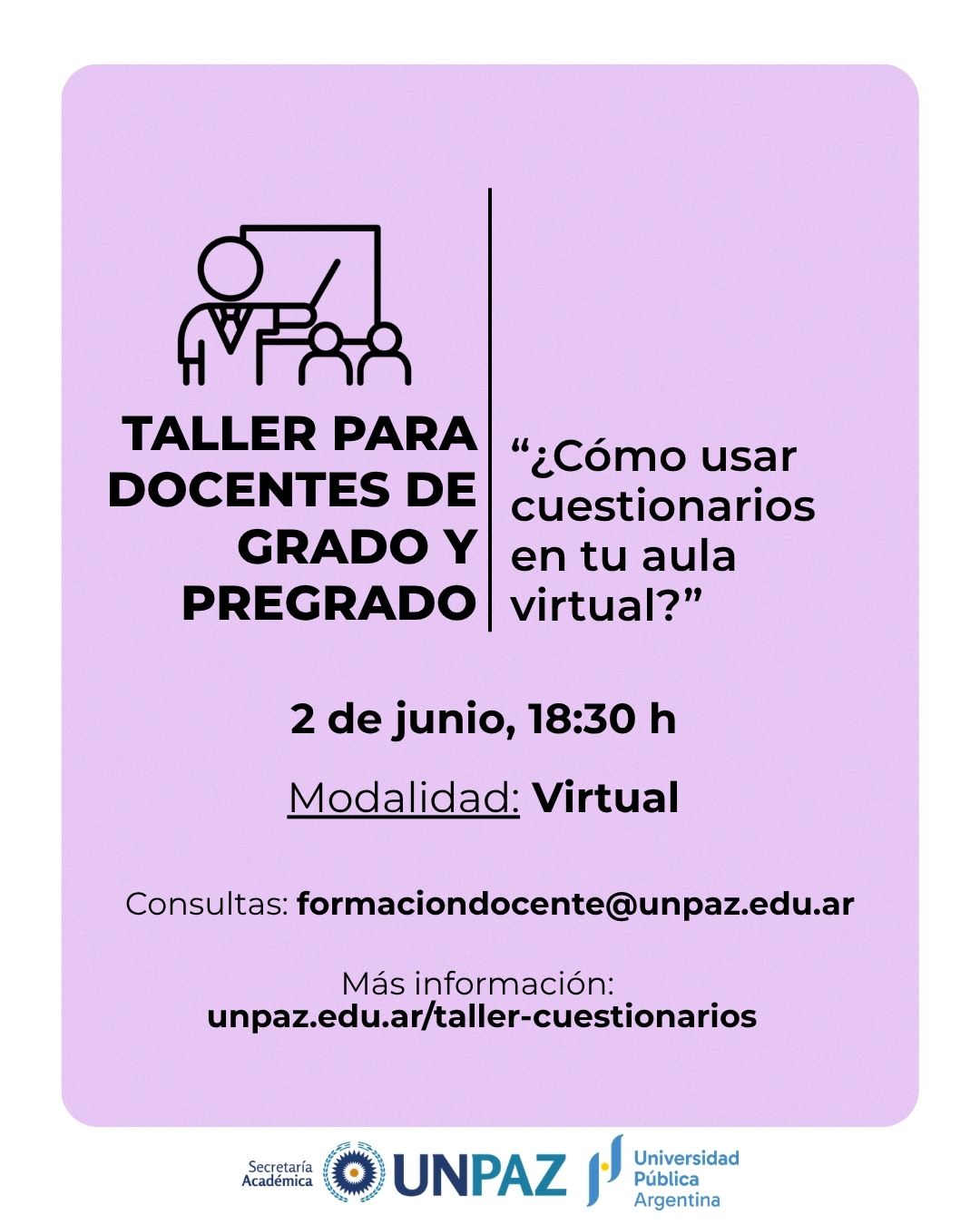TALLER PARA DOCENTES "¿Cómo usar cuestionarios en tu aula virtual?"