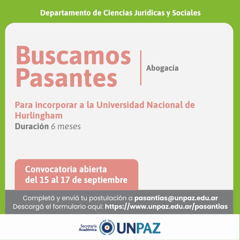 CONVOCATORIA ABIERTA A PASANTÍAS EN LA UNIVERSIDAD NACIONAL DE HURLINGHAM