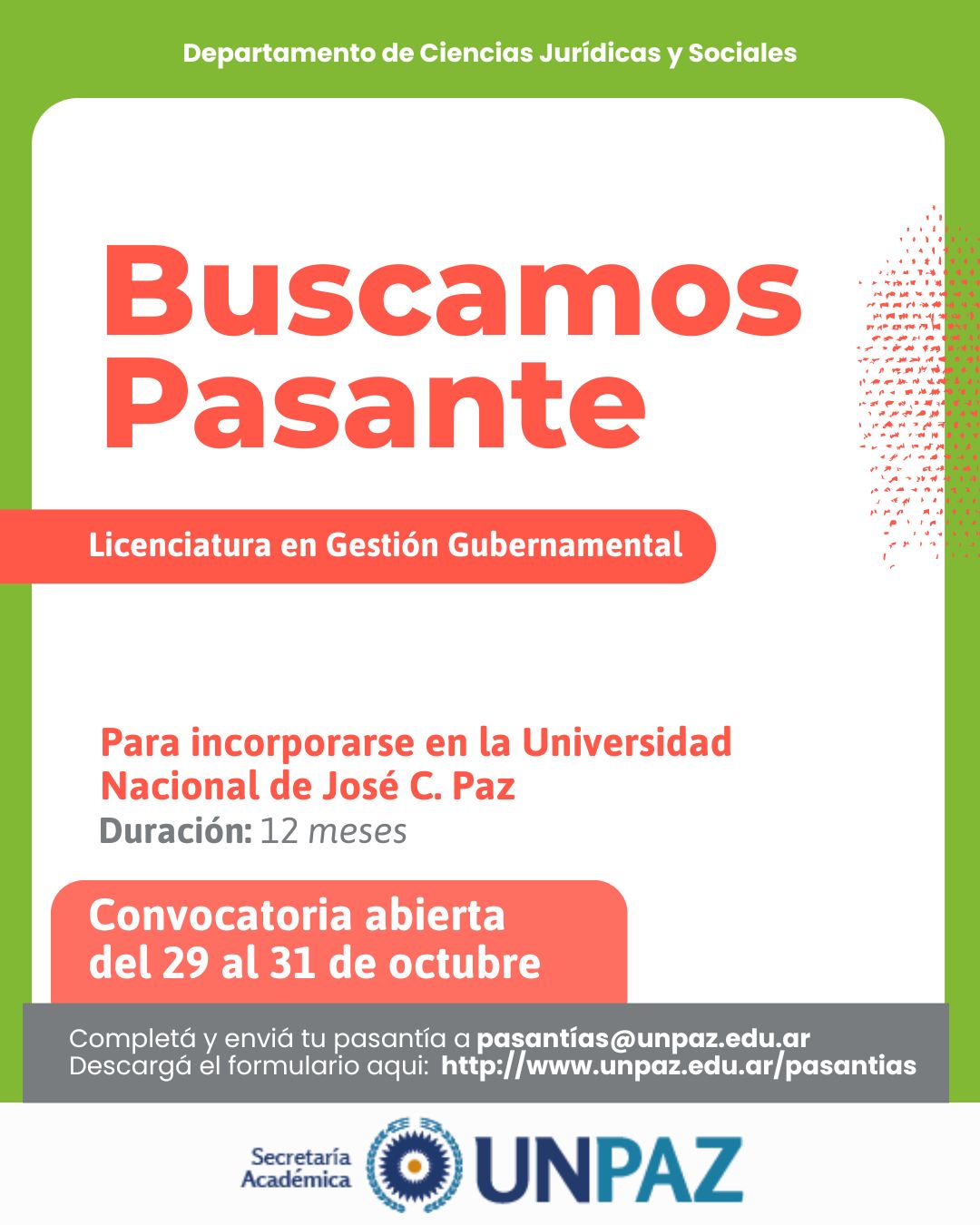 CONVOCATORIA A PASANTÍA EN LA UNIVERSIDAD NACIONAL DE JOSÉ C. PAZ - UNPAZ