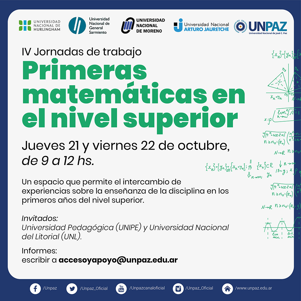 IV Jornadas de trabajo "Primeras matemáticas en el nivel superior" UNPAZ 2021