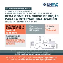 CONVOCATORIA ABIERTA A BECA COMPLETA CURSO DE INGLÉS PARA LA INTERNACIONALIZACIÓN UNPAZ 2021