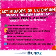 INSCRIPCIÓN ABIERTA A CURSOS Y TALLERES DE ARTE Y TECNOLOGÍAS DIGITALES – ACTIVIDADES ARANCELADAS - UNPAZ