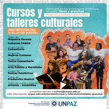 INSCRIPCIÓN ABIERTA A GRUPOS Y TALLERES CULTURALES – ACTIVIDADES GRATUITAS 2024, PRIMER CUATRIMESTRE - UNPAZ