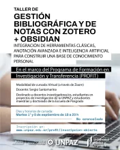Se abren las inscripciones al Taller de Gestión Bibliográfica y de Notas con Zotero + Obsidian del PROFIT